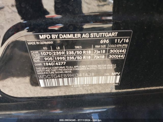 WDCTG4EB9HJ341438 Mercedes-Benz GLA 250