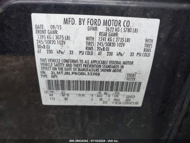 2LMTJ8LP6GBL33359 Lincoln Mkx Reserve