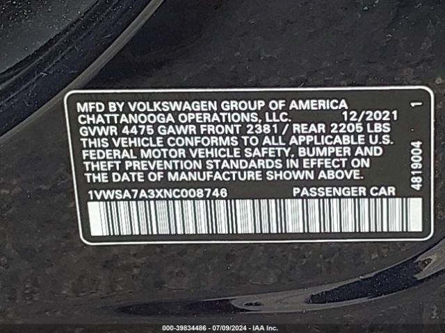 1VWSA7A3XNC008746 Volkswagen Passat 2.0t Se