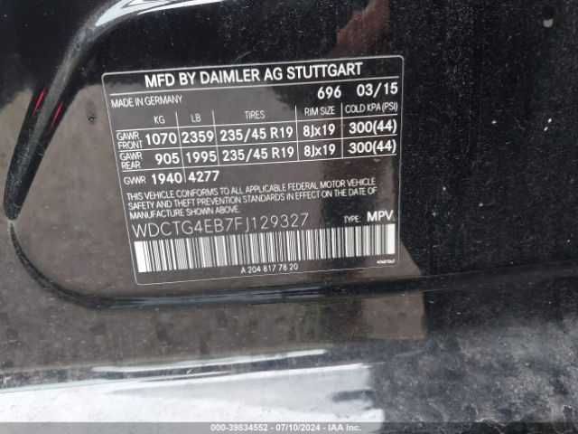 WDCTG4EB7FJ129327 Mercedes-Benz GLA 250
