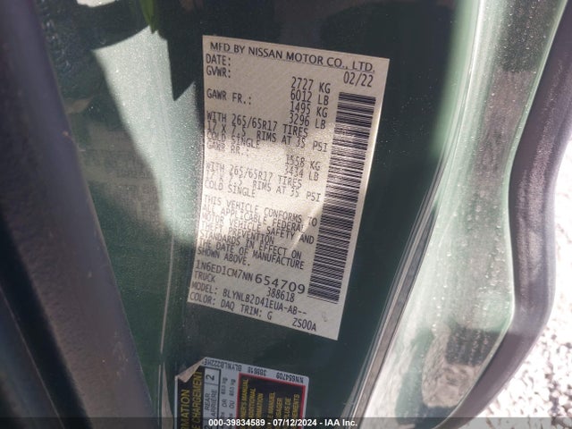 Nissan Frontier King Cab Sv 4x4 2022 1N6ED1CM7NN654709 Image 9
