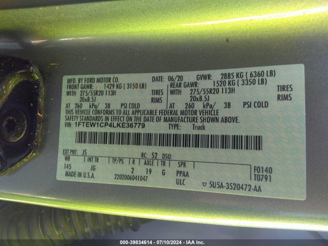Ford F-150 Xl 2020 1FTEW1CP4LKE36779 Image 9