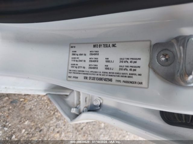5YJ3E1EA9KF482946 Tesla Model 3 Long Range/mid Range/standard Range/standard Range Plus