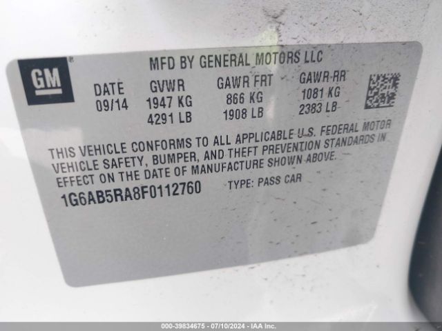 1G6AB5RA8F0112760 Cadillac ATS LUXURY
