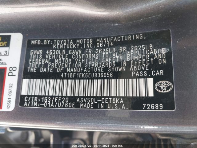 4T1BF1FK6EU836056 Toyota Camry Se Sport
