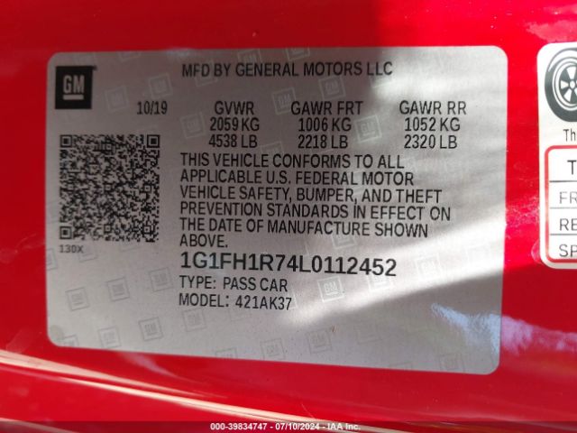 1G1FH1R74L0112452 Chevrolet Camaro Rwd  2ss