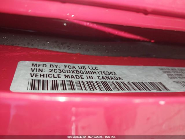 2C3CDXBG3NH176343 Dodge Charger Sxt Rwd
