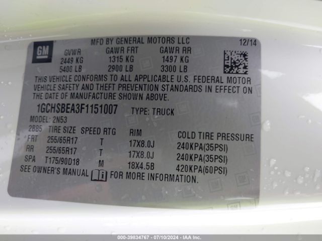 1GCHSBEA3F1151007 Chevrolet Colorado Lt