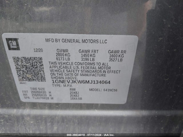Chevrolet Traverse Awd Rs 2021 1GNEVJKW6MJ134064 Image 9