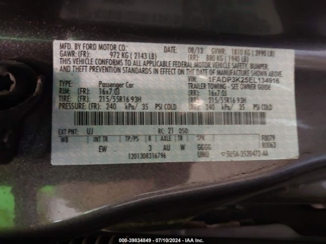1FADP3K25EL134916 Ford FOCUS SE