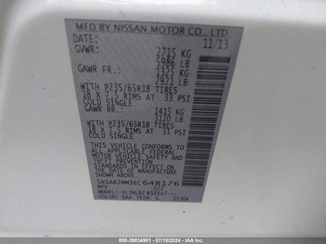 Nissan Pathfinder S 2014 5N1AR2MM3EC648176 Image 9