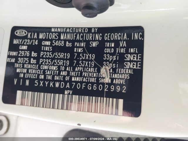 5XYKWDA70FG602992 KIA Sorento Sx V6