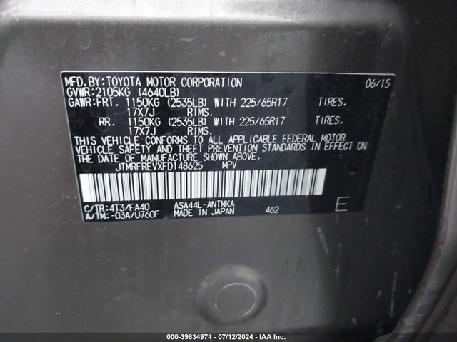 Toyota Rav4 Xle 2015 JTMRFREVXFD148625 Image 9