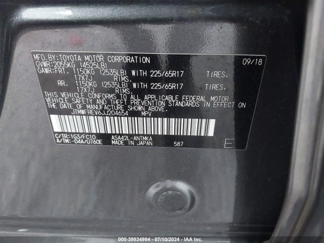 Toyota Rav4 Xle 2018 JTMWFREV6JJ204654 Image 9