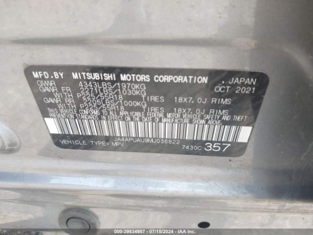 JA4APUAU9MU036822 Mitsubishi Outlander Sport 2.0 Be 2wd/2.0 Es 2wd/2.0 Le 2wd/2.0 S 2wd