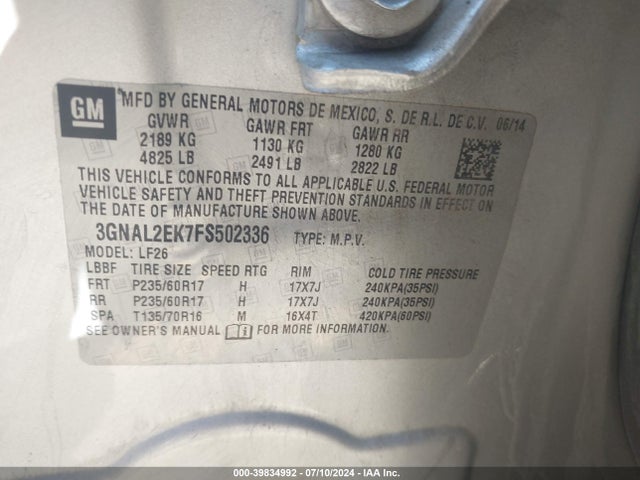 Chevrolet Captiva Sport 2ls 2015 3GNAL2EK7FS502336 Image 9