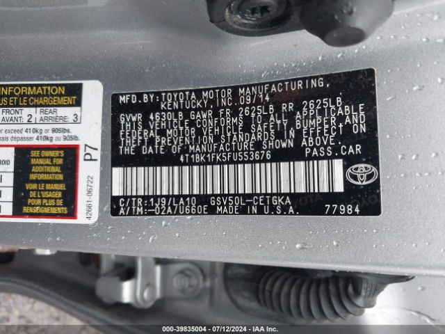 4T1BK1FK5FU553676 Toyota Camry Xle V6