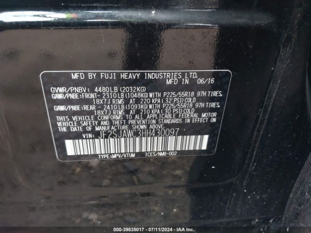 JF2SJAWC3HH430097 Subaru Forester 2.5i Touring