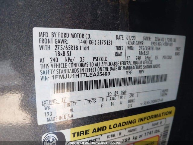 1FMJU1HT7LEA25400 Ford Expedition Xlt
