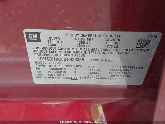 Chevrolet Suburban Lt 2016 1GNSCHKCOGR433336 Image 9