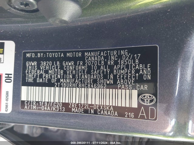 Toyota COROLLA SE 2017 2T1BURHE8HC846962 Image 9