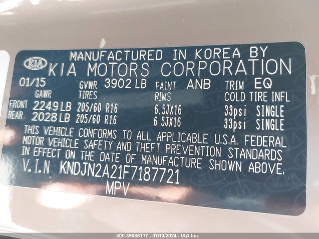 KIA Soul 2015 KNDJN2A21F7187721 Image 9