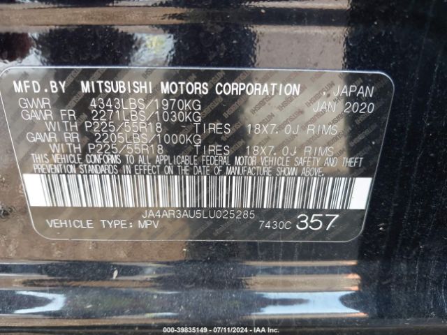 JA4AR3AU5LU025285 Mitsubishi Outlander Sport 2.0 Be Awc/2.0 Es Awc/2.0 Se Awc/2.0 Sp Awc
