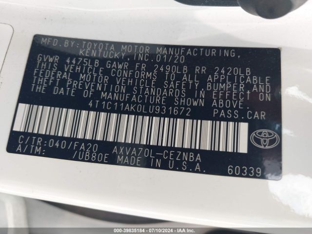 4T1C11AK0LU931672 Toyota CAMRY LE