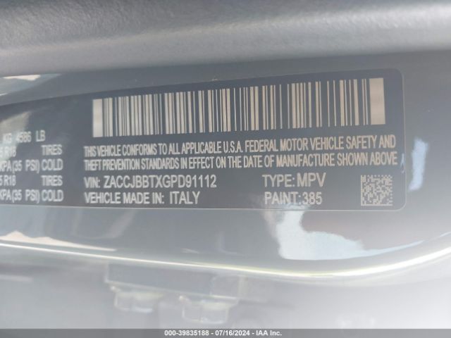 ZACCJBBTXGPD91112 Jeep Renegade 75th Anniversary
