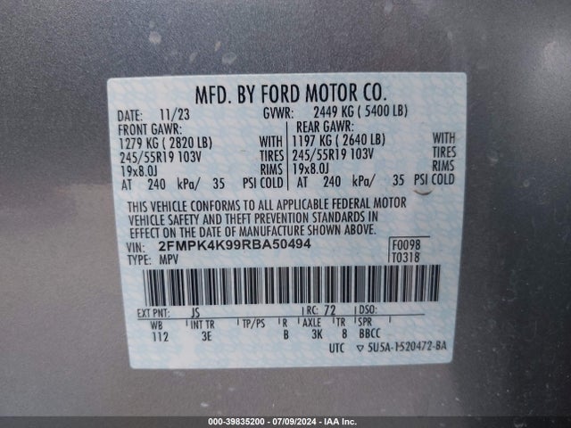 Ford Edge Titanium 2024 2FMPK4K99RBA50494 Image 9