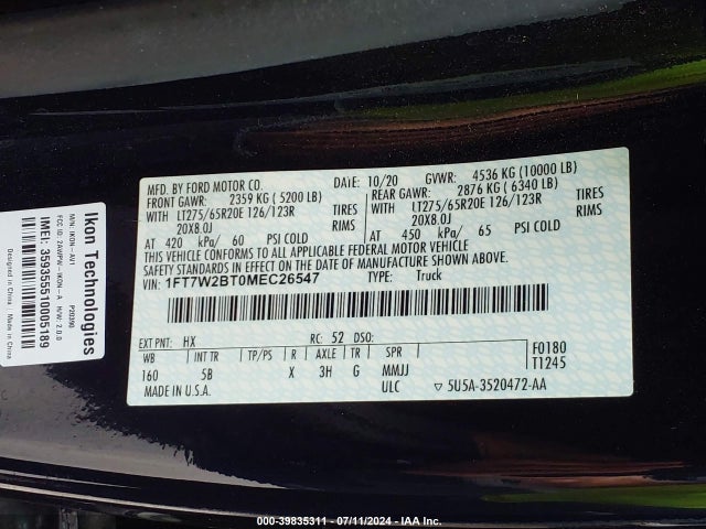 Ford F-250 Lariat 2021 1FT7W2BT0MEC26547 Image 9