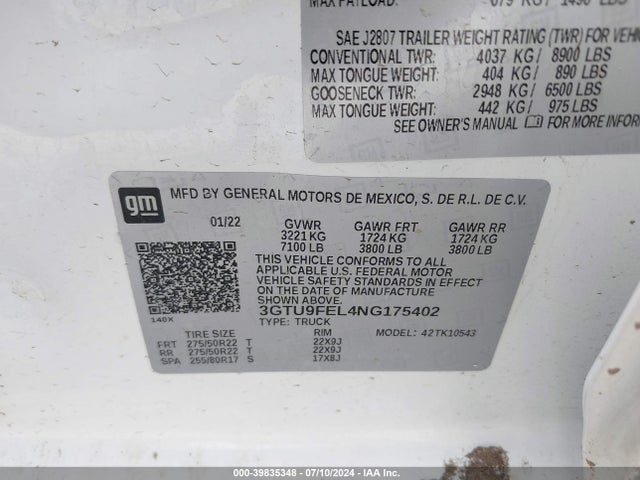 3GTU9FEL4NG175402 GMC Sierra 1500 Limited 4wd  Short Box Denali