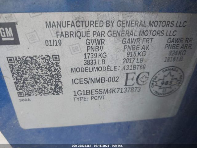 1G1BE5SM4K7137873 Chevrolet CRUZE LT