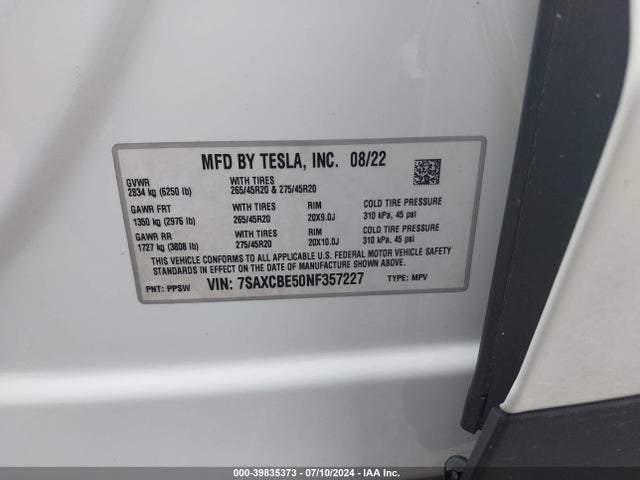 7SAXCBE50NF357227 Tesla Model X Dual Motor All-wheel Drive