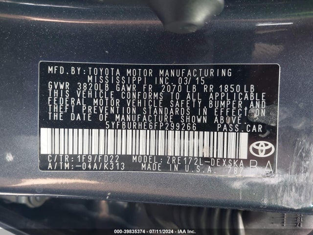 Toyota Corolla S Plus 2015 5YFBURHE6FP299266 Image 9
