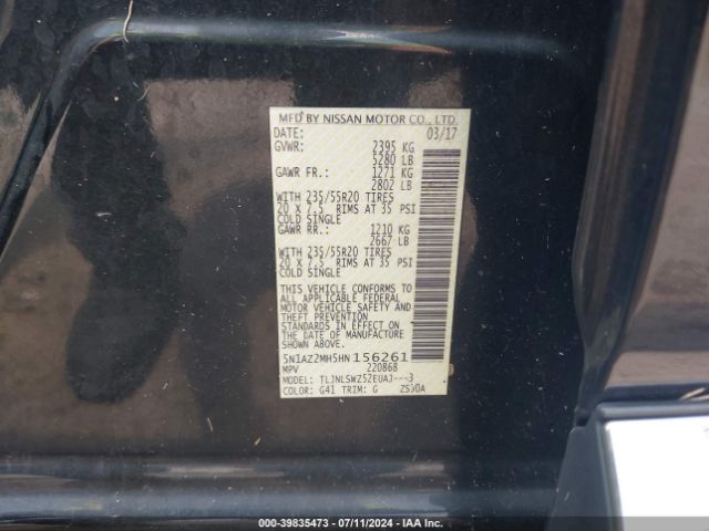 5N1AZ2MH5HN156261 Nissan Murano Platinum