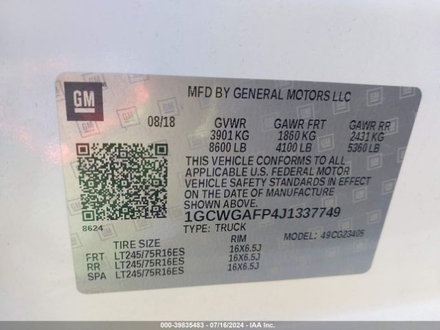 1GCWGAFP4J1337749 Chevrolet Express 2500 Work Van