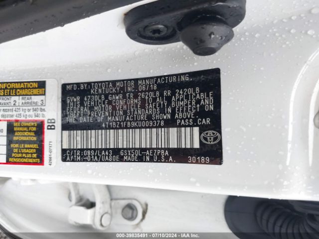 4T1BZ1FB9KU009378 Toyota AVALON LIMITED