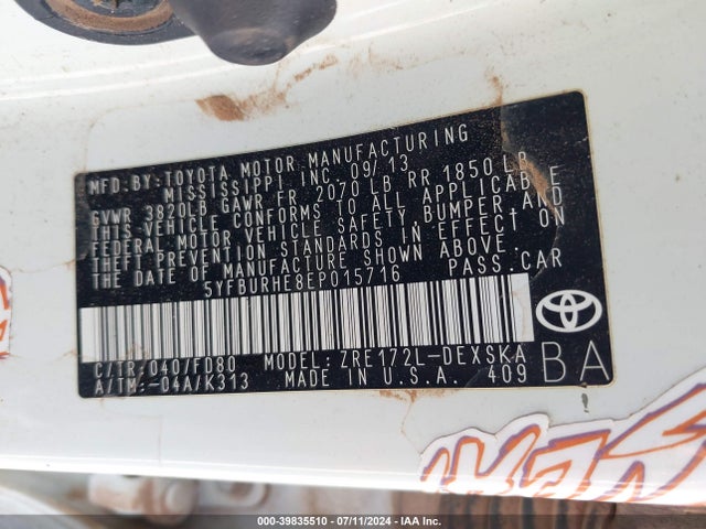 Toyota Corolla S Plus 2014 5YFBURHE8EP015716 Image 9