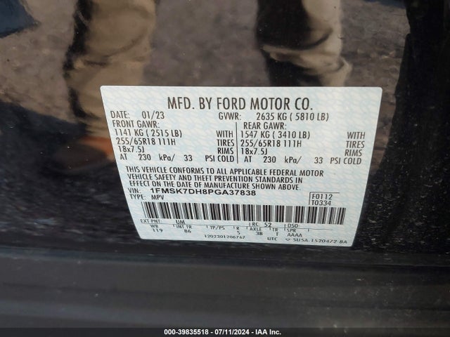 Ford EXPLORER XLT 2023 1FMSK7DH8PGA37838 Image 9