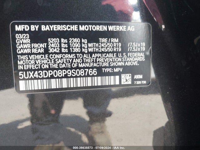 5UX43DP08P9S08766 BMW X3 Sdrive30i