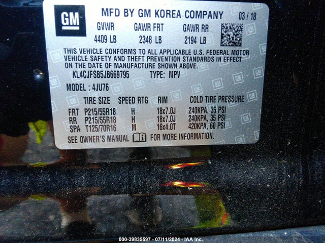 KL4CJFSB5JB669795 Buick Encore Preferred Ii
