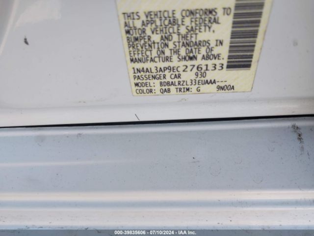 1N4AL3AP9EC276133 Nissan Altima 2.5/2.5 S/2.5 Sl/2.5 Sv