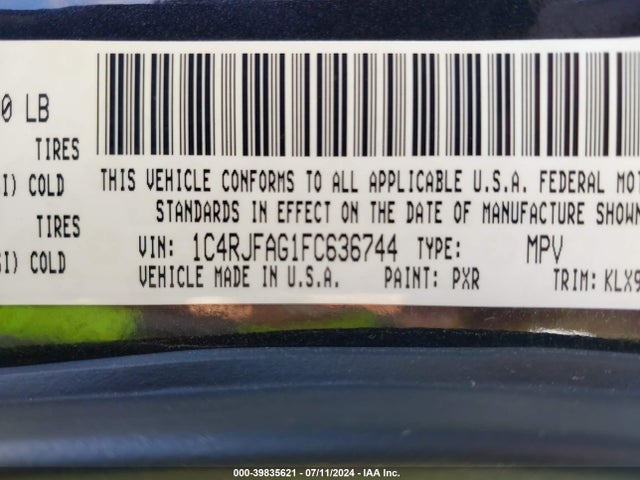 1C4RJFAG1FC636744 Jeep Grand Cherokee Altitude