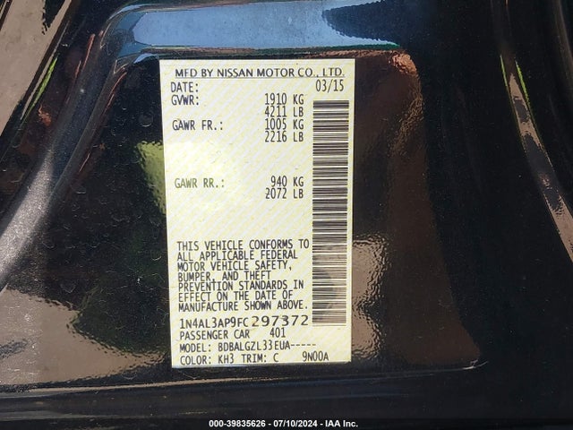 Nissan Altima 2.5 S 2015 1N4AL3AP9FC297372 Image 9