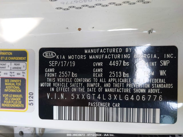 KIA Optima Lx 2020 5XXGT4L3XLG406776 Image 9