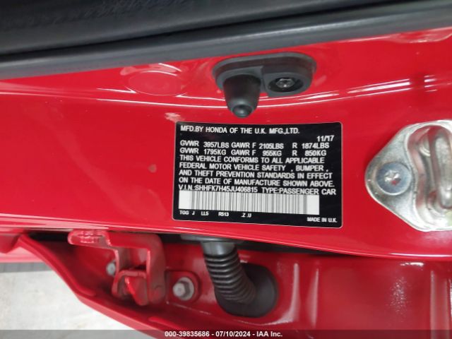 SHHFK7H45JU406815 Honda Civic Sport