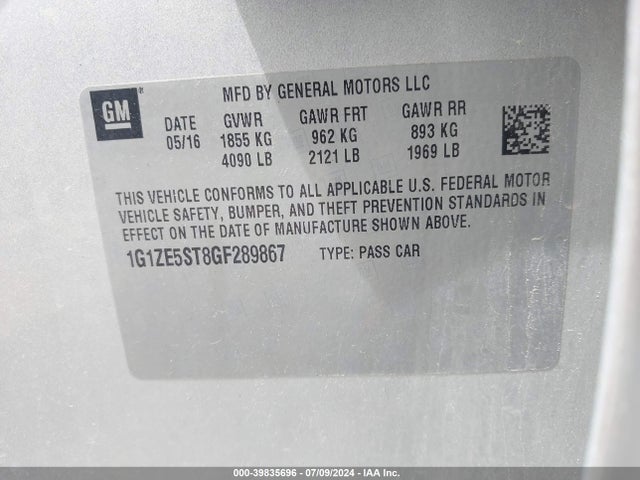 Chevrolet MALIBU 1LT 2016 1G1ZE5ST8GF289867 Image 9