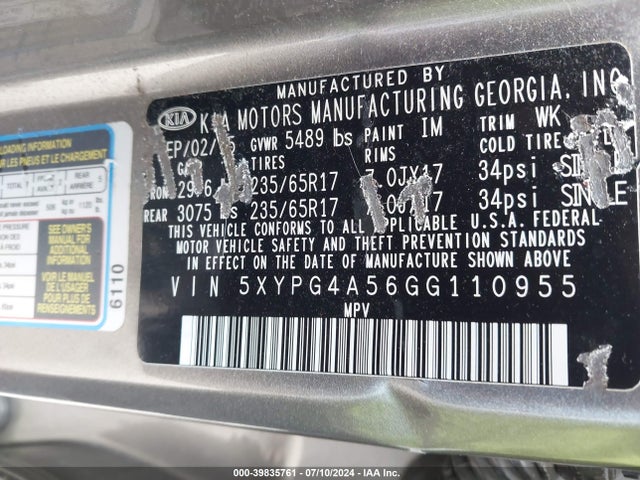 KIA Sorento 3.3l Lx 2016 5XYPG4A56GG110955 Image 9