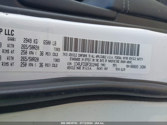 1C4RJFCG9FC612446 Jeep Grand Cherokee Overland